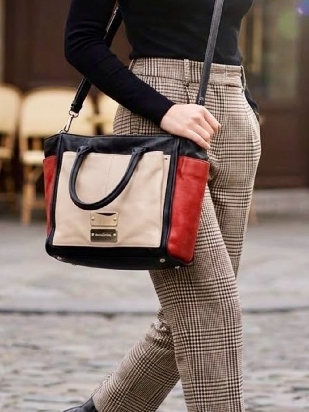 See By Chloe Colorblock Shoulder Tote in Cream, Red and Black